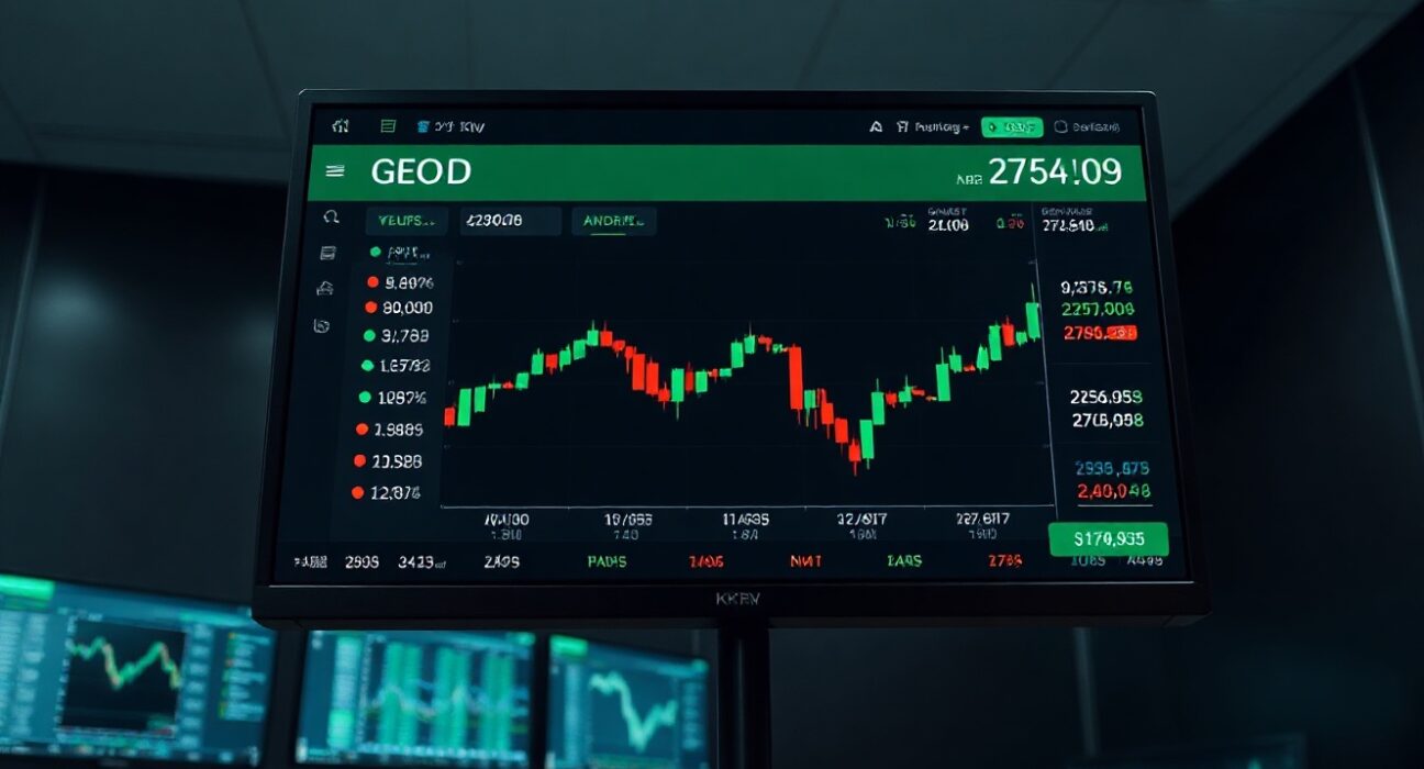 Bithumb GEOD KRW trading pair interface on a monitor in a trading environment