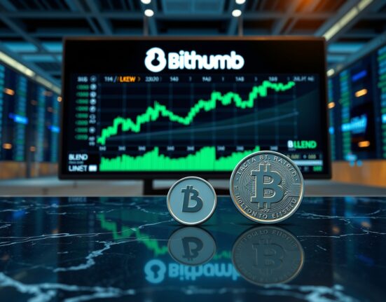 Bithumb lists Fluent BLEND token for KRW trading on its platform, with a sleek trading interface and coin.