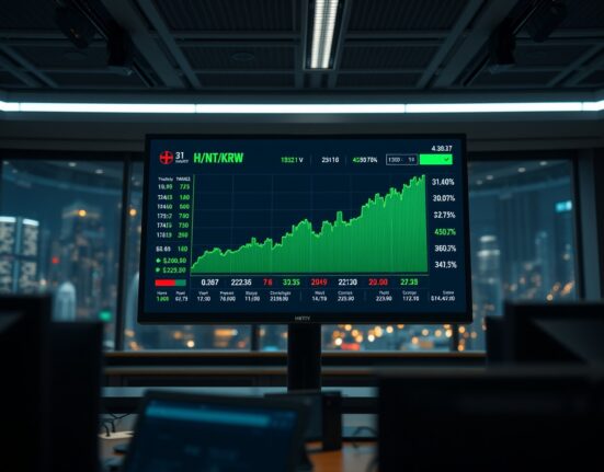 Bithumb exchange trading interface showing HNT/KRW pair with price charts