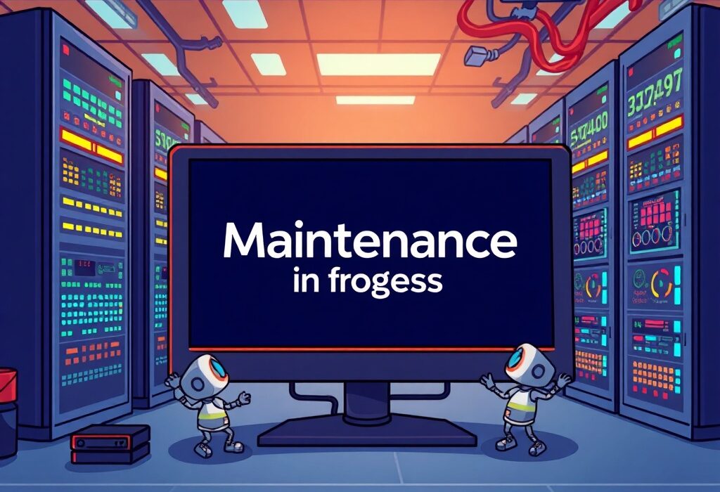 Illustration depicting essential Bithumb maintenance, symbolizing system upgrades for improved crypto trading efficiency and reliability.