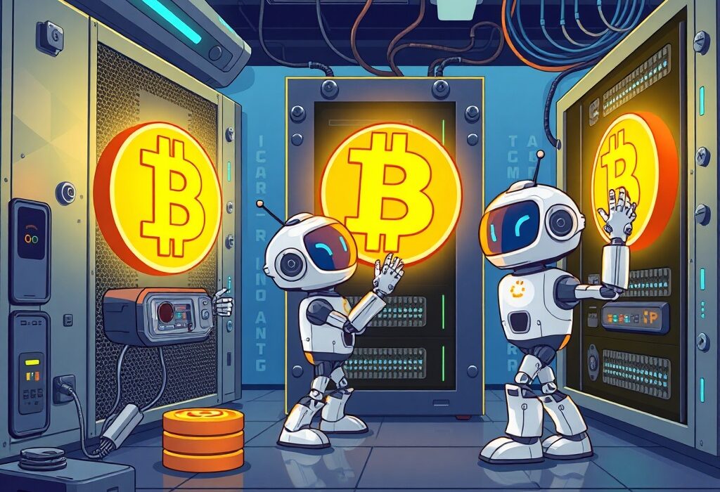 Bithumb maintenance robots performing an essential system upgrade to enhance digital asset security.