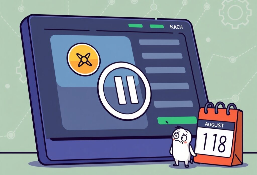 A cartoon illustration depicting the temporary Bithumb NEAR suspension for deposits and withdrawals, highlighting a crucial network update.