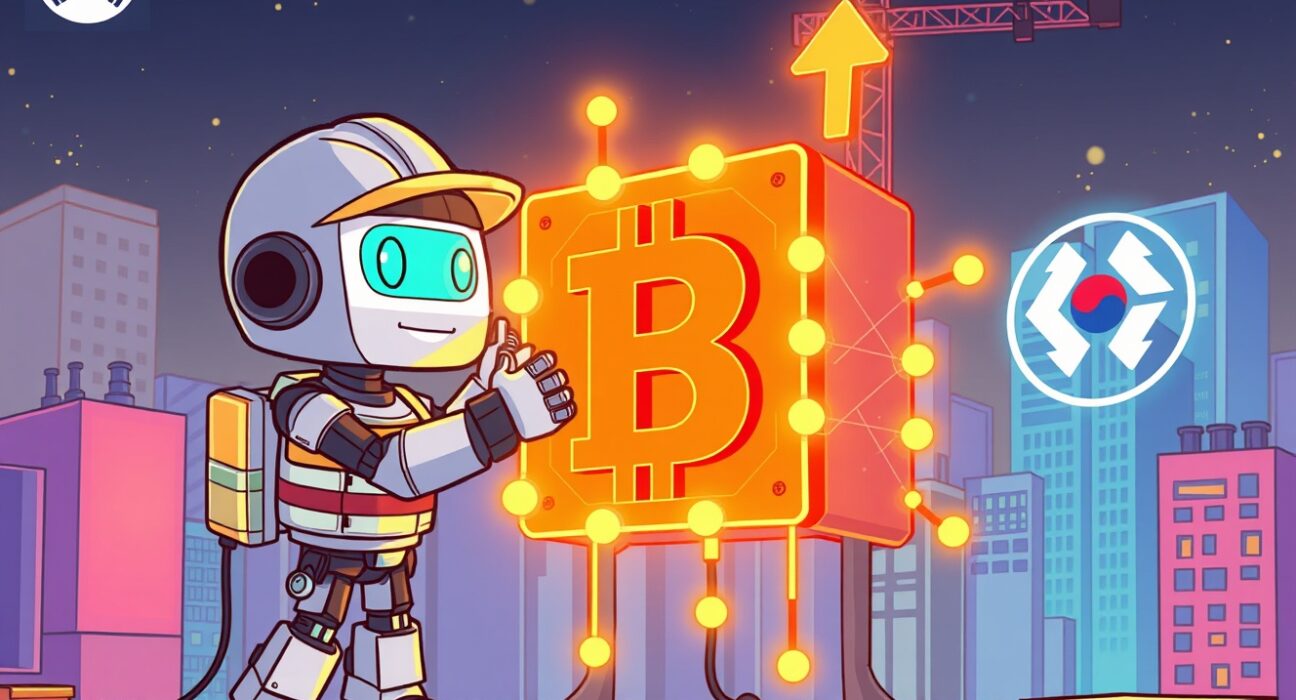 Bithumb NEAR suspension for blockchain network upgrade illustrated as a vibrant cartoon.