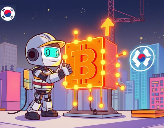 Bithumb NEAR suspension for blockchain network upgrade illustrated as a vibrant cartoon.