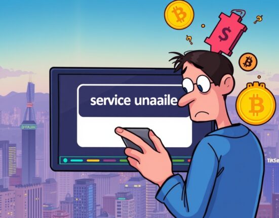A user frustrated by a Bithumb outage on their phone, symbolizing the sudden service disruption impacting crypto trading.