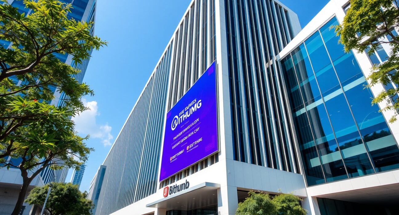 Modern office building in Ho Chi Minh City representing Bithumb and SSI Securities partnership for a new crypto exchange.
