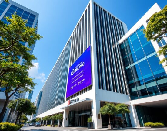 Modern office building in Ho Chi Minh City representing Bithumb and SSI Securities partnership for a new crypto exchange.