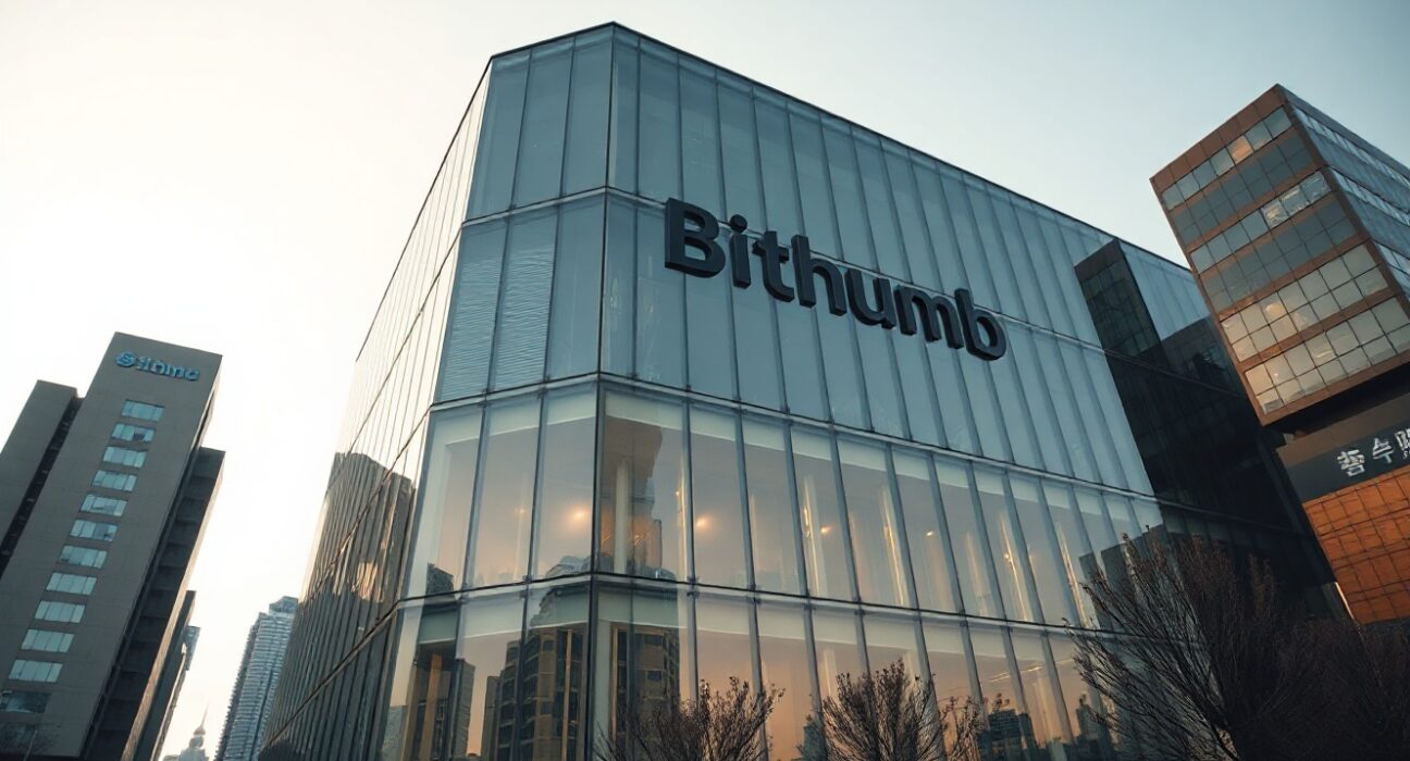 Bithumb exchange headquarters in Seoul, South Korea, on a clear day