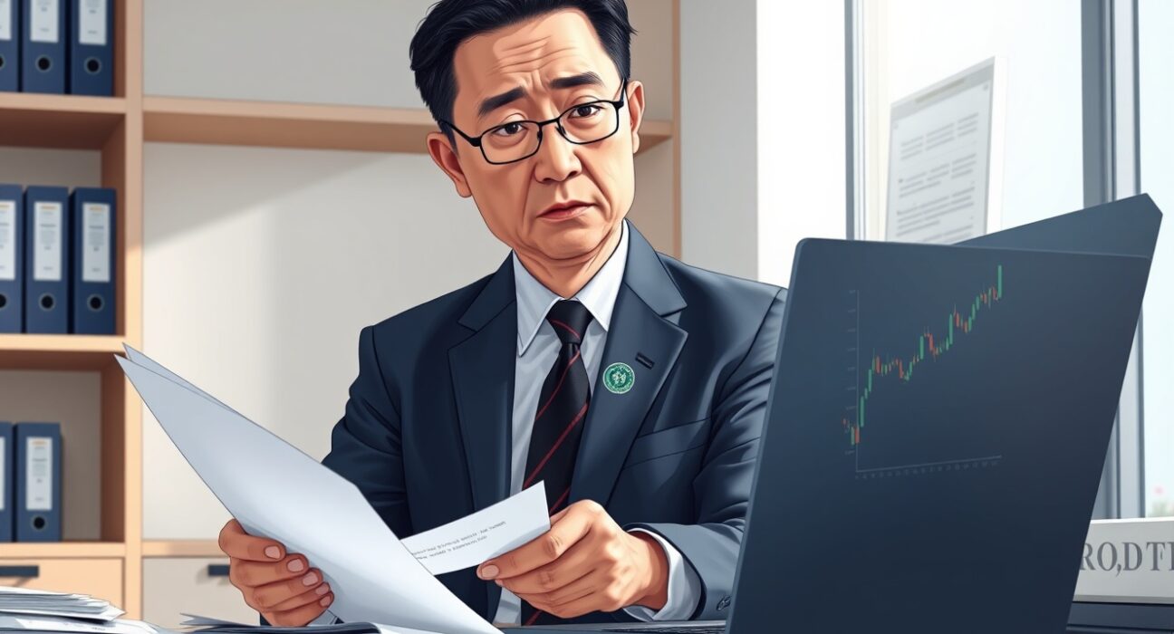 South Korean financial regulator reviewing Bithumb case documents regarding crypto exchange sanctions.
