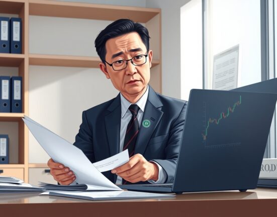 South Korean financial regulator reviewing Bithumb case documents regarding crypto exchange sanctions.