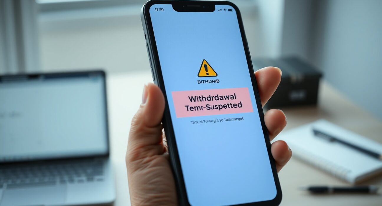 Bithumb app notification announcing the temporary SGB withdrawal suspension for users.