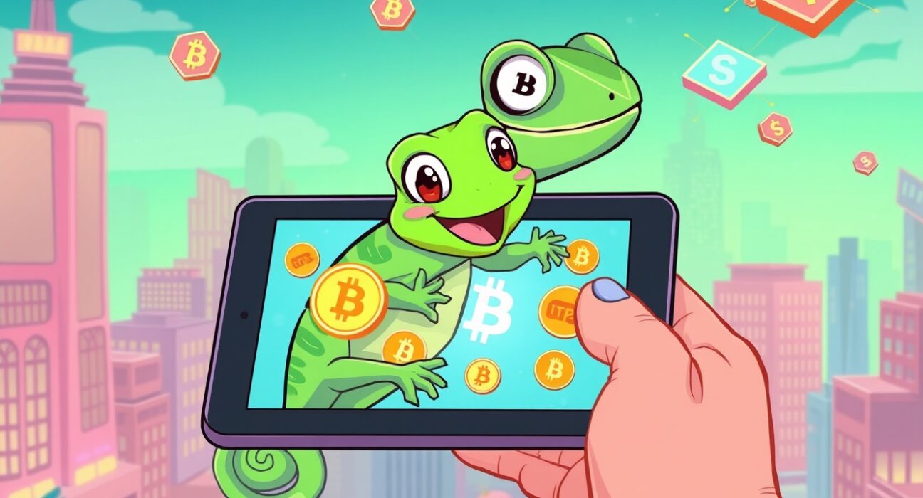 A vibrant cartoon illustration symbolizing the Stratis STRAX to Xertra rebranding on the Bithumb exchange.