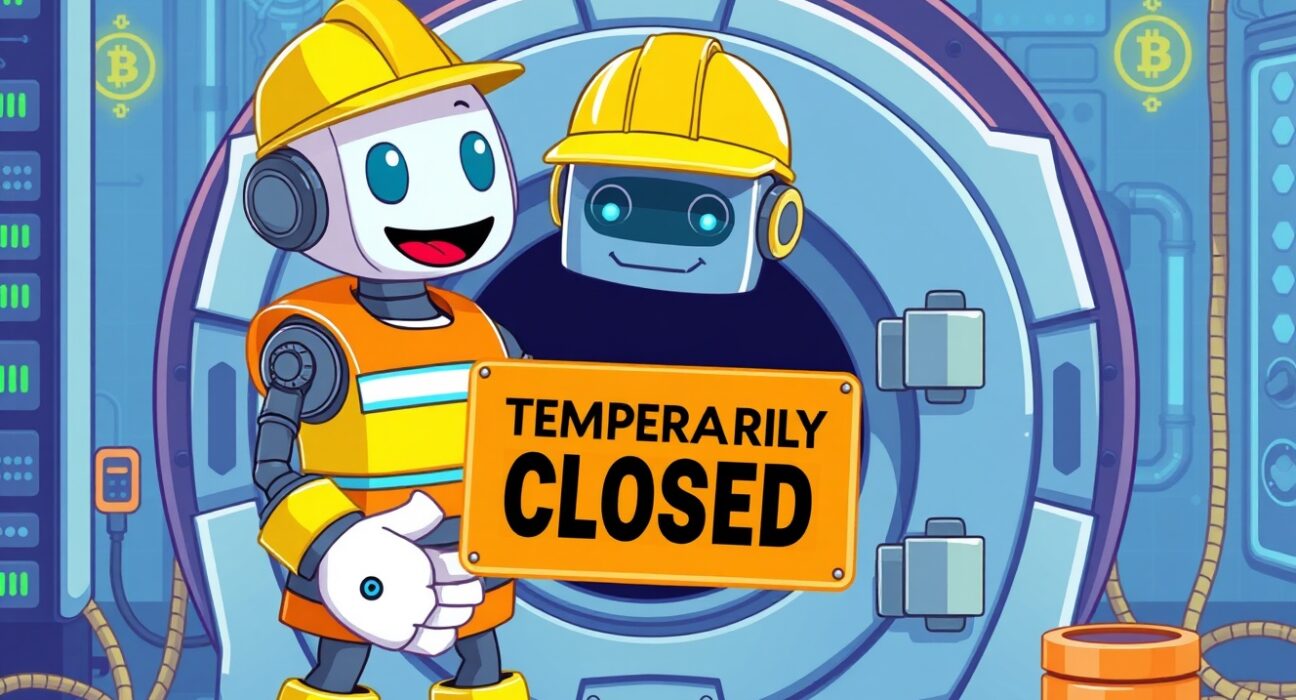 Bithumb STRK suspension illustrated as a temporary maintenance pause for network improvement.