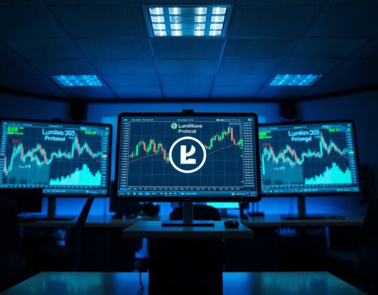 Bithumb exchange trading screen showing LumiWave (LWP) token during network upgrade suspension.
