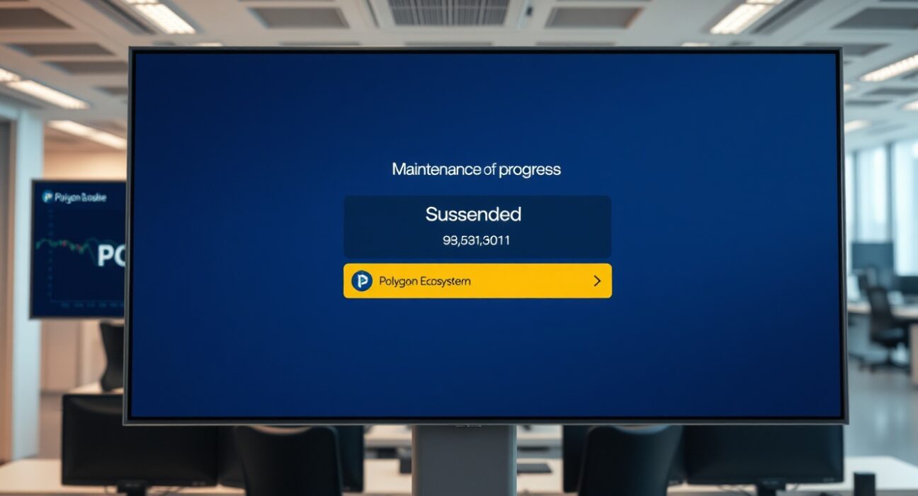 Digital screen showing POL token suspended for maintenance on a trading platform