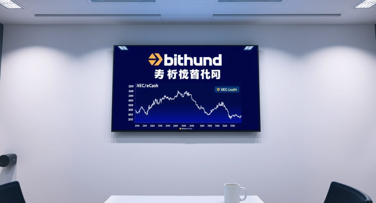 Bithumb exchange office with digital screen showing XEC trading suspension announcement