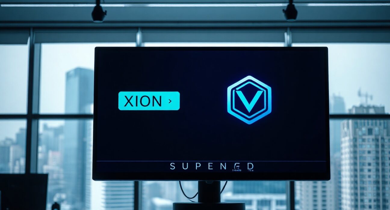 Bithumb exchange interface showing suspended XION trading status for rebranding to Verona
