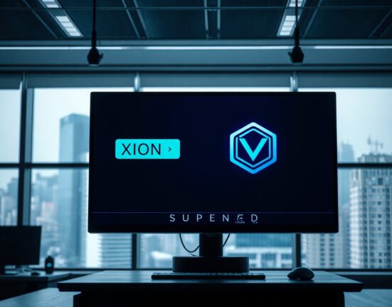 Bithumb exchange interface showing suspended XION trading status for rebranding to Verona