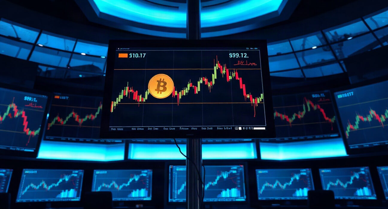 Cryptocurrency exchange monitors displaying BB token price charts
