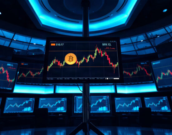 Cryptocurrency exchange monitors displaying BB token price charts