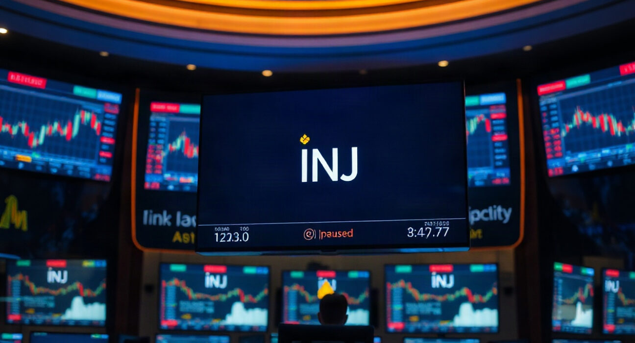 Bithumb exchange screen showing INJ trading paused due to network issue