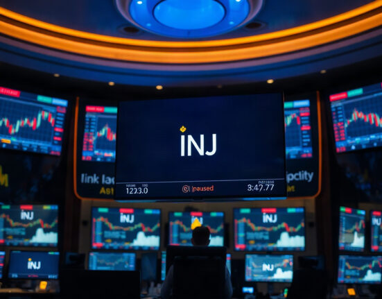 Bithumb exchange screen showing INJ trading paused due to network issue