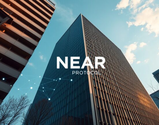 Bithumb exchange building in Seoul with NEAR Protocol network upgrade announcement