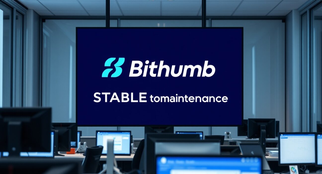 Bithumb exchange screen displaying STABLE token maintenance notice for network upgrade