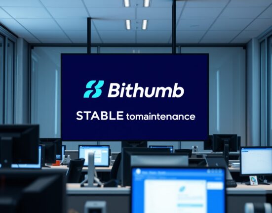 Bithumb exchange screen displaying STABLE token maintenance notice for network upgrade