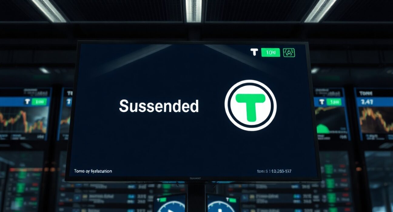 Bithumb exchange interface showing Toncoin (TON) suspension notice for mainnet upgrade