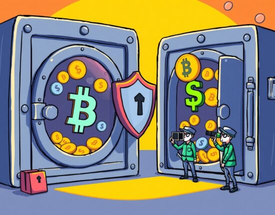 Bithumb suspends withdrawals security protocol illustration showing protected digital asset transfer between exchanges