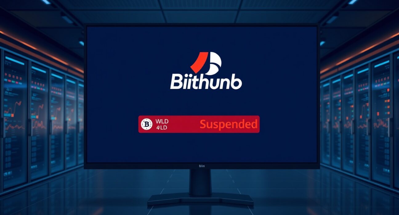 Bithumb exchange screen showing suspended WLD deposits and withdrawals for Worldcoin network upgrade