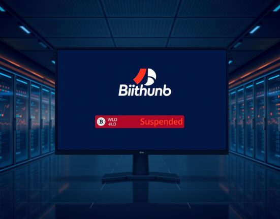 Bithumb exchange screen showing suspended WLD deposits and withdrawals for Worldcoin network upgrade