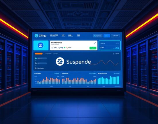 Bithumb exchange dashboard showing Zilliqa (ZIL) deposit and withdrawal suspension notice for network upgrade