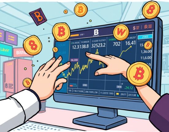 An investor actively engaging in Bithumb trading on a digital interface, highlighting the new BARD and TAO listings against the Won.