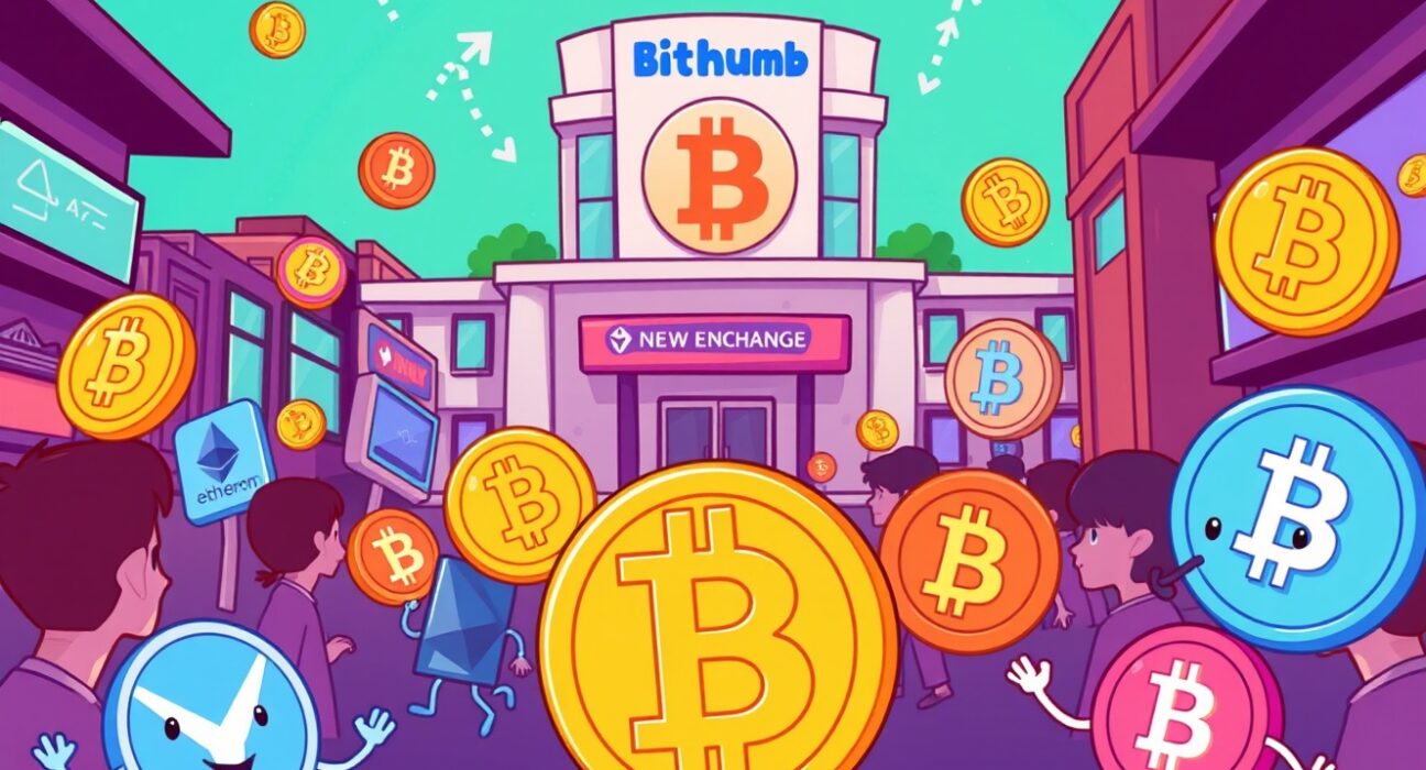 A vibrant digital marketplace symbolizing Bithumb's exciting expansion with new Bithumb trading pairs and enhanced crypto opportunities.