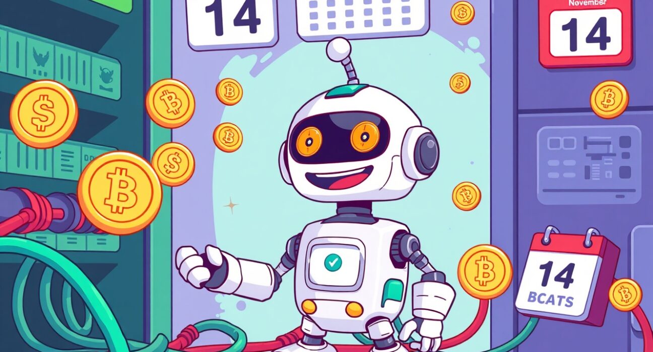 Bithumb XEC suspension network upgrade cartoon illustration showing digital infrastructure maintenance