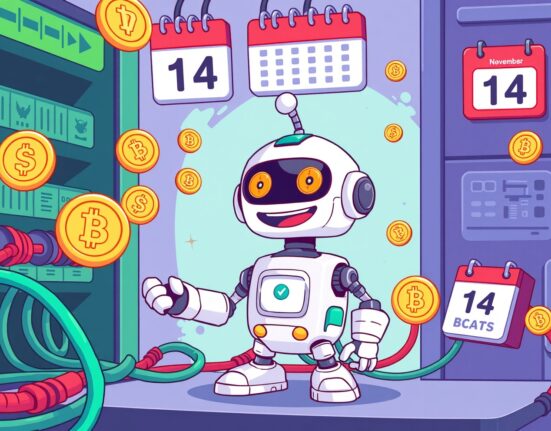 Bithumb XEC suspension network upgrade cartoon illustration showing digital infrastructure maintenance