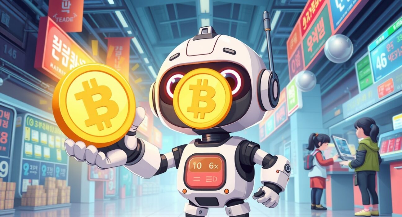 Bithumb Xion listing announcement showing digital token exchange in vibrant cartoon style