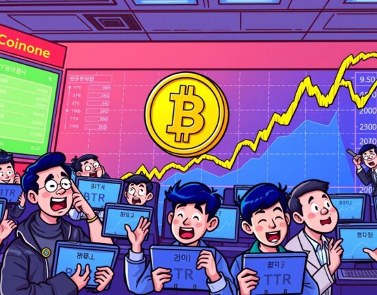 Cartoon illustration showing traders celebrating the exciting Bitlayer BTR listing on a crypto exchange.