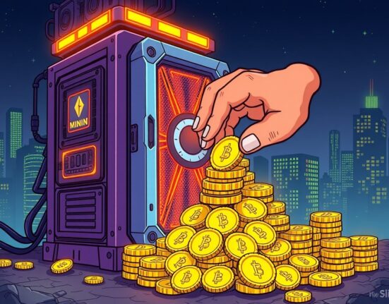 A powerful image of a mining operation expanding its Bitmain ETH acquisition, symbolizing significant Ethereum holdings growth.