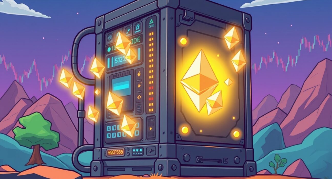 Bitmain ETH purchase shown as mining equipment accumulating Ethereum cryptocurrency tokens