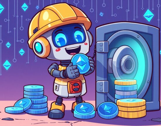 Cartoon illustration of Bitmain ETH purchase showing institutional crypto investment confidence