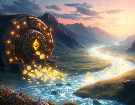 Visual metaphor for Bitmain's Ethereum staking and Shapelink's simultaneous unstaking of millions.