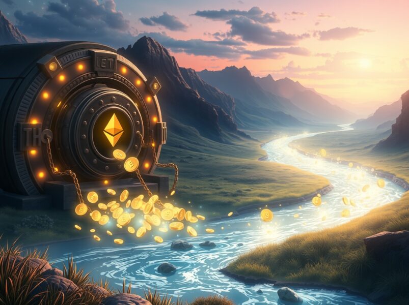 Visual metaphor for Bitmain's Ethereum staking and Shapelink's simultaneous unstaking of millions.