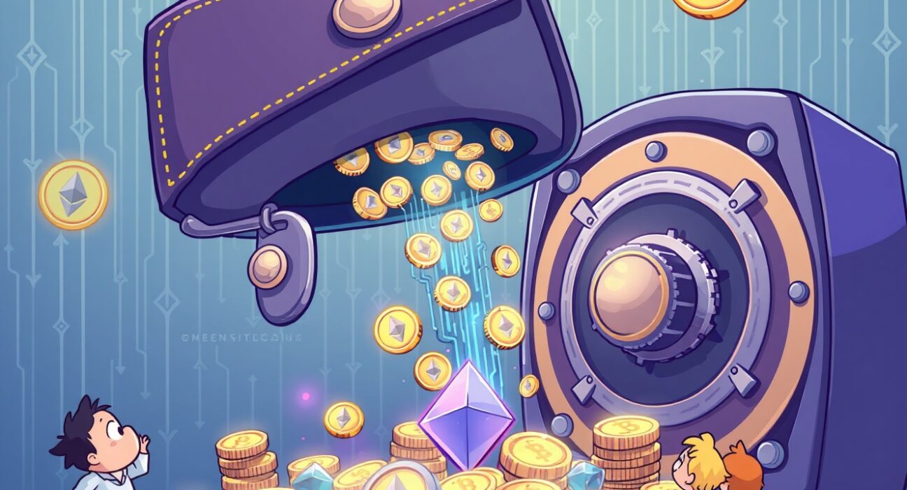 Bitmain wallet ETH withdrawal depicted as animated digital coins flowing into secure crypto storage