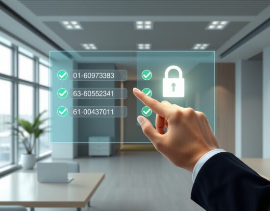 Bitmax secure Bitcoin wallet verification display in a professional South Korean office setting.