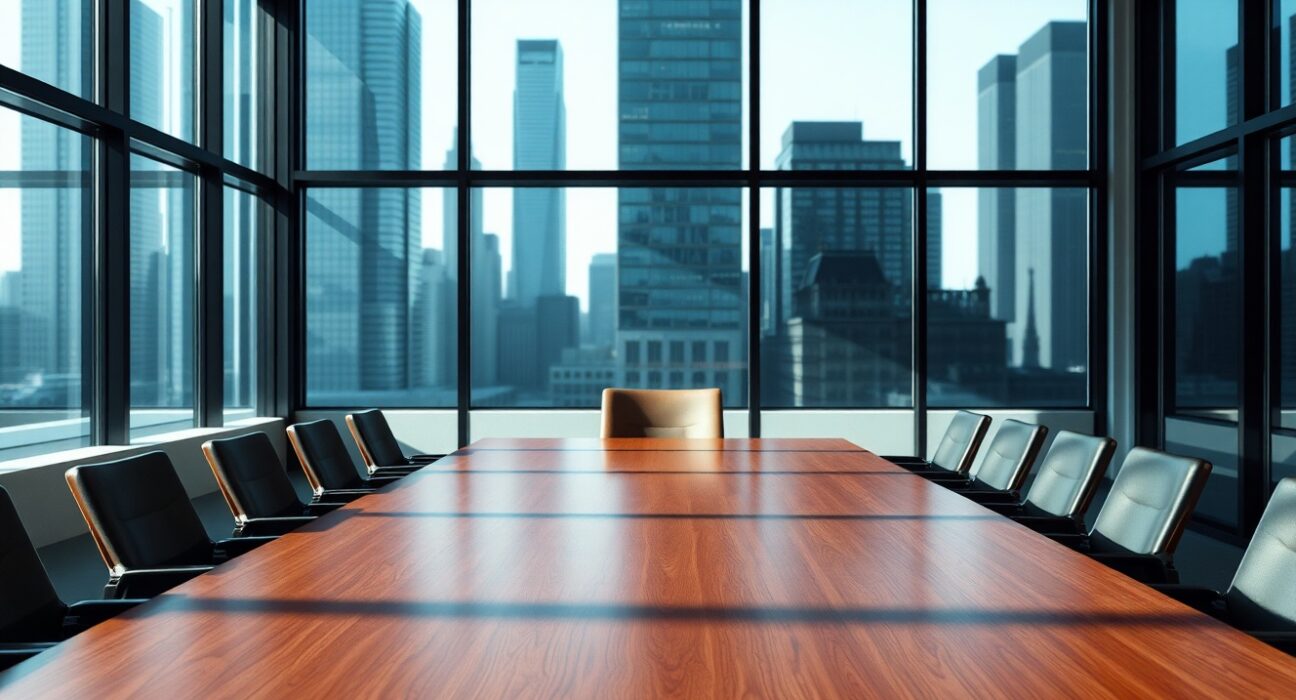 Empty boardroom chair at BitMEX headquarters symbolizes executive resignations