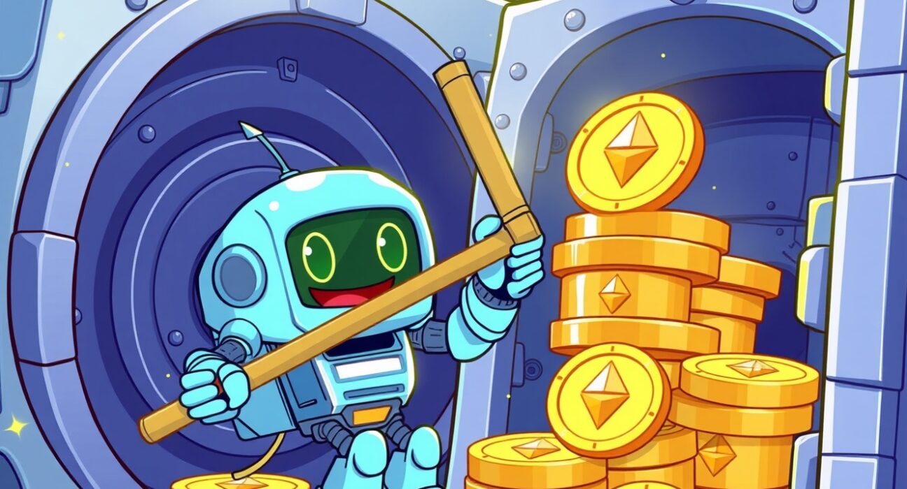 Cartoon illustration of Bitmine's massive Ethereum investment and accumulation strategy.