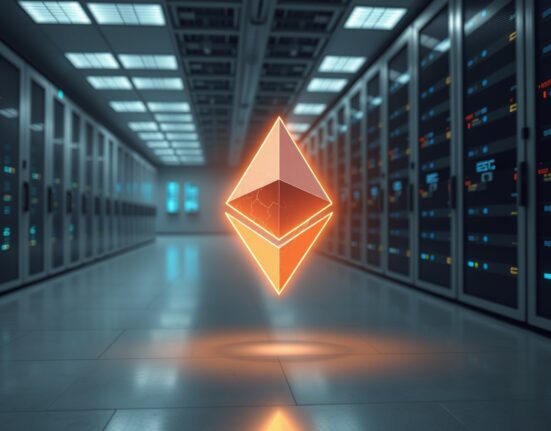 Strategic acquisition of Ethereum by Bitmine represented as a secure digital asset in a data center.